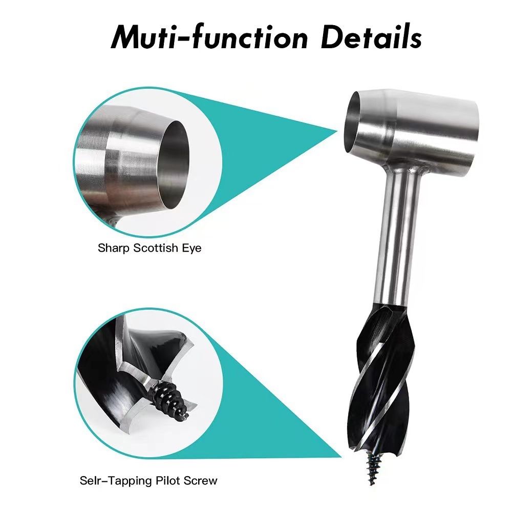 Survival settlers hand auger wrench with wood drill peg and manual hole maker, brown leather case, outdoor camping tool for kids.