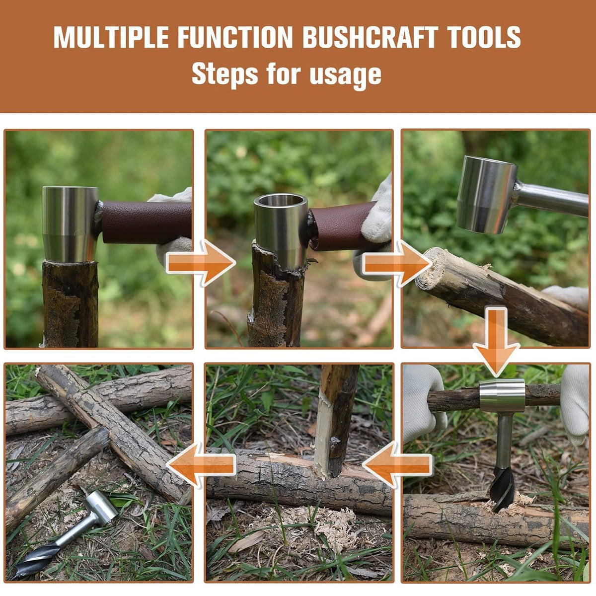Everything Baby survival settler hand auger wrench with wood drill peg and manual hole maker in a leather case, suitable for outdoor camping.
