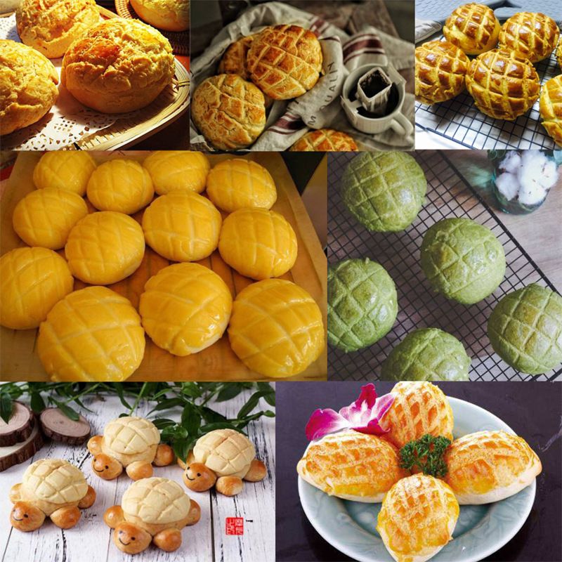 Plastic lattice press pineapple bun mold for baking bread, cake, and biscuits, ideal for pastry and kitchen pretend play.