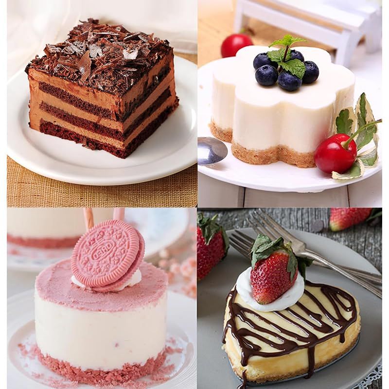 Six stainless steel 3-inch cake ring molds with pusher and lifter, perfect for dessert and mousse presentation.