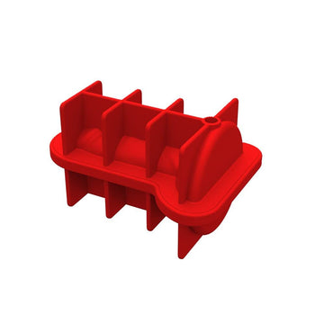 Red silicone ice cube mold tray for making ice blocks and fun coffee cubes, ideal for chilling whiskey and cocktails.