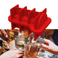 Red silicone ice cube mold tray for making funny ice blocks for cocktails, whiskey, and coffee, ideal for pretend play toys.