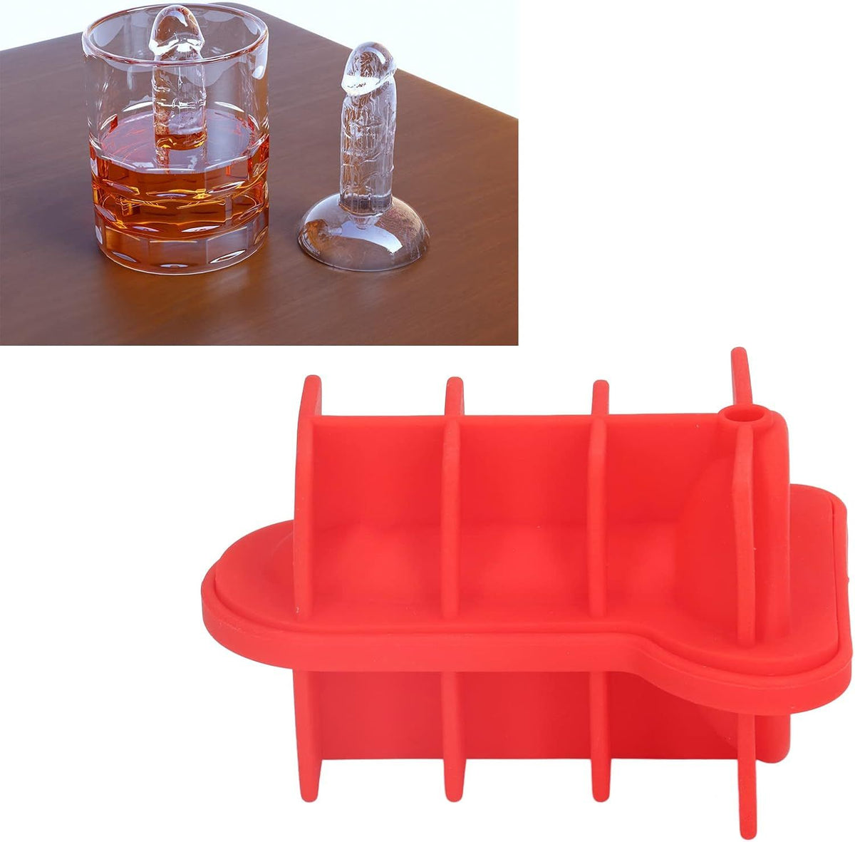 Red silicone ice cube mold tray for making fun ice blocks, ideal for whiskey, cocktails, and coffee, by Everything Baby.