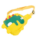 Cute children's sling bag featuring a cartoon crown dinosaur design, small size, nylon material, and crossbody style for kids.