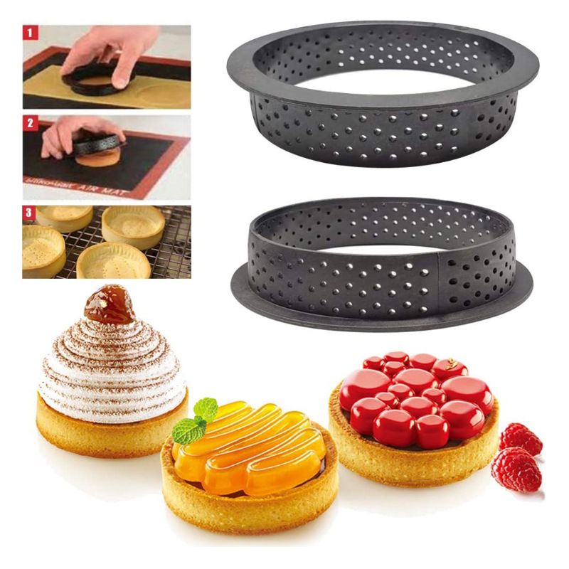 Set of five perforated oval tart rings by Everything Baby, ideal for baking French desserts, tarts, and mousse cakes.