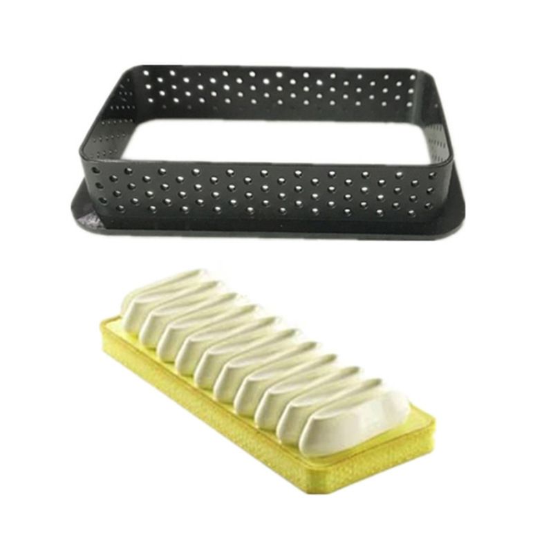 Set of five perforated oval tart rings by Everything Baby for baking and pretend play, perfect for French desserts and mousse cakes.