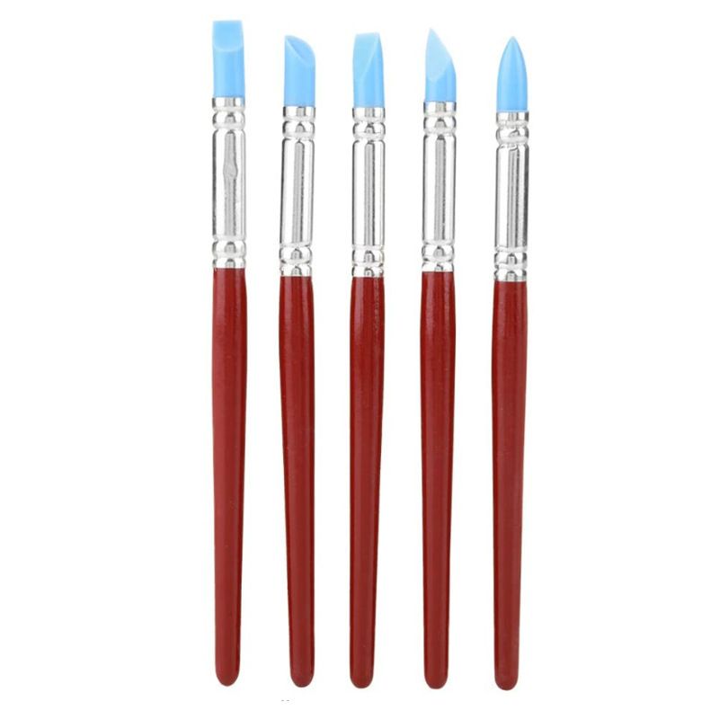 Set of 5 clay color sculpting shapers with flexible rubber tips for shaping and carving, ideal for kids' art and craft projects.