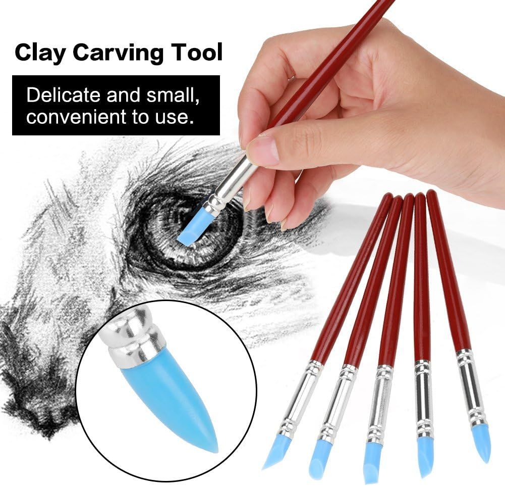Five clay color sculpting shapers with flexible rubber tips, ideal for art and drawing, used for carving and shaping clay.