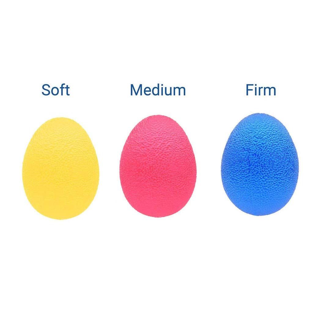 Set of three colorful stress relief and hand exercise balls for grip strength and hand therapy, suitable for kids and adults.