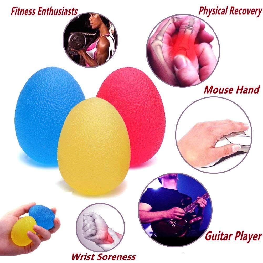 Set of three colorful stress relief and hand exercise balls for kids, soft grip therapy balls for hand strengthening and play.