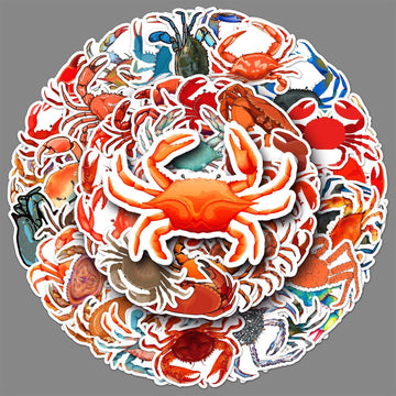 Set of 50 cute crab vinyl stickers for kids, waterproof cartoon decals for water bottles, laptops, and flasks, by Everything Baby.