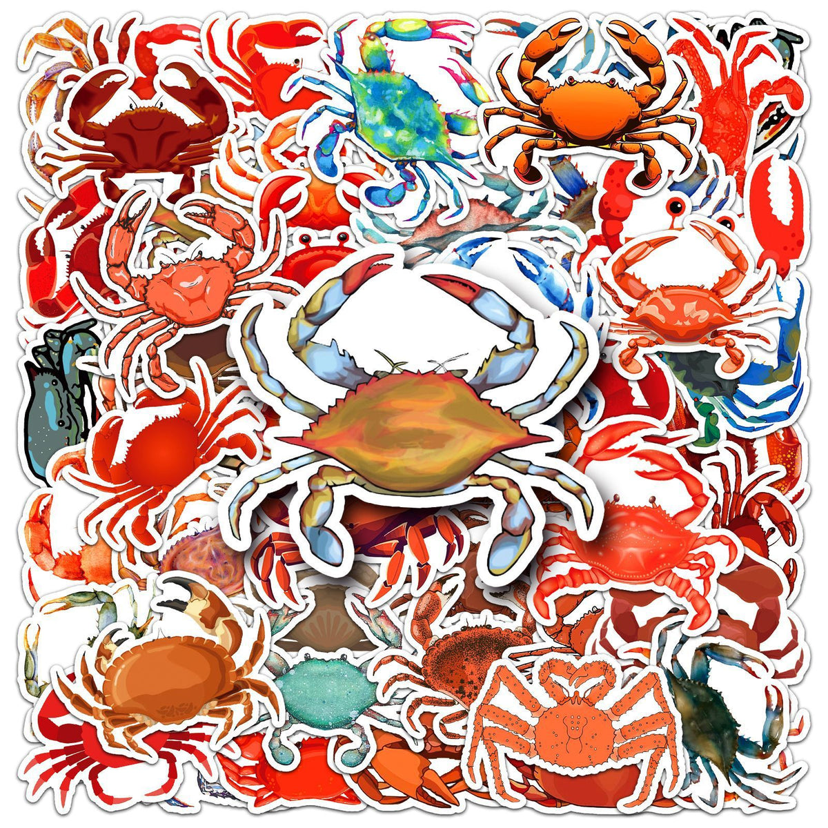 Set of 50 cute crab vinyl stickers for kids, waterproof cartoon stickers for water bottles, laptops, and flasks.