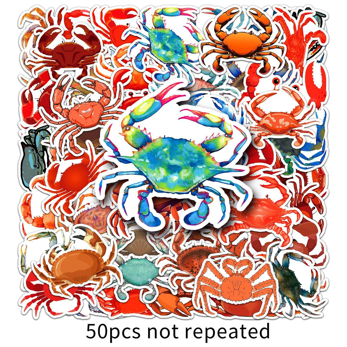Set of 50 colorful crab vinyl stickers for kids, waterproof cartoon stickers for water bottles, laptops, and flasks, by Everything Baby.