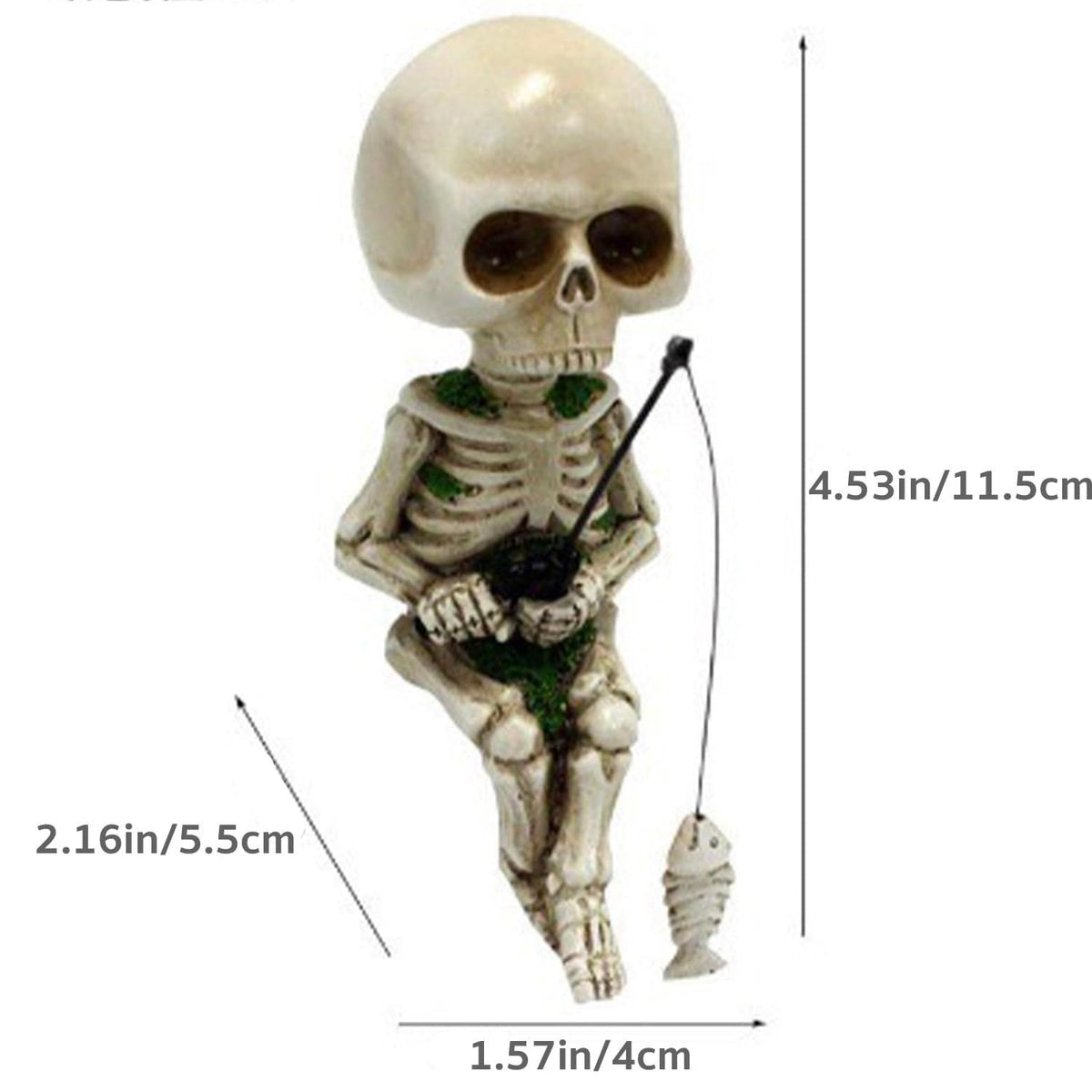 White 4.5-inch resin mini skeleton figurine for home decor and Halloween crafts, ideal as haunted house accessories.