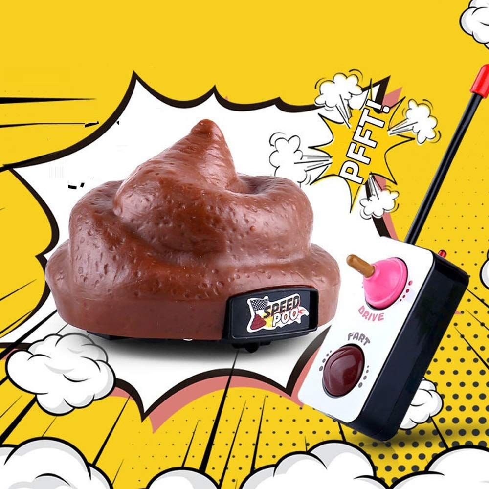 Everything Baby remote control kids ride-on car featuring funny poop design, includes screwdriver for assembly, perfect for family fun.