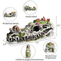 Resin dinosaur skull garden statue with snails and plants, outdoor decorative sculpture for ecological garden decor