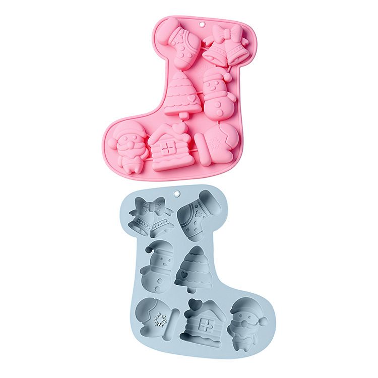 Two-pack Christmas silicone molds for baking, chocolate, jelly, and soap, featuring festive holiday designs for fun handmade treats.