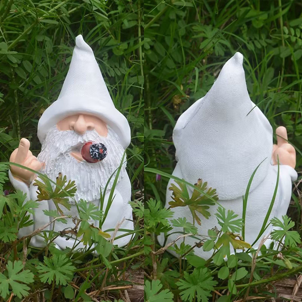 Mischievous smoking wizard garden dwarf sculpture, 5.9-inch outdoor yard decoration, playful lawn statue for outdoor decor
