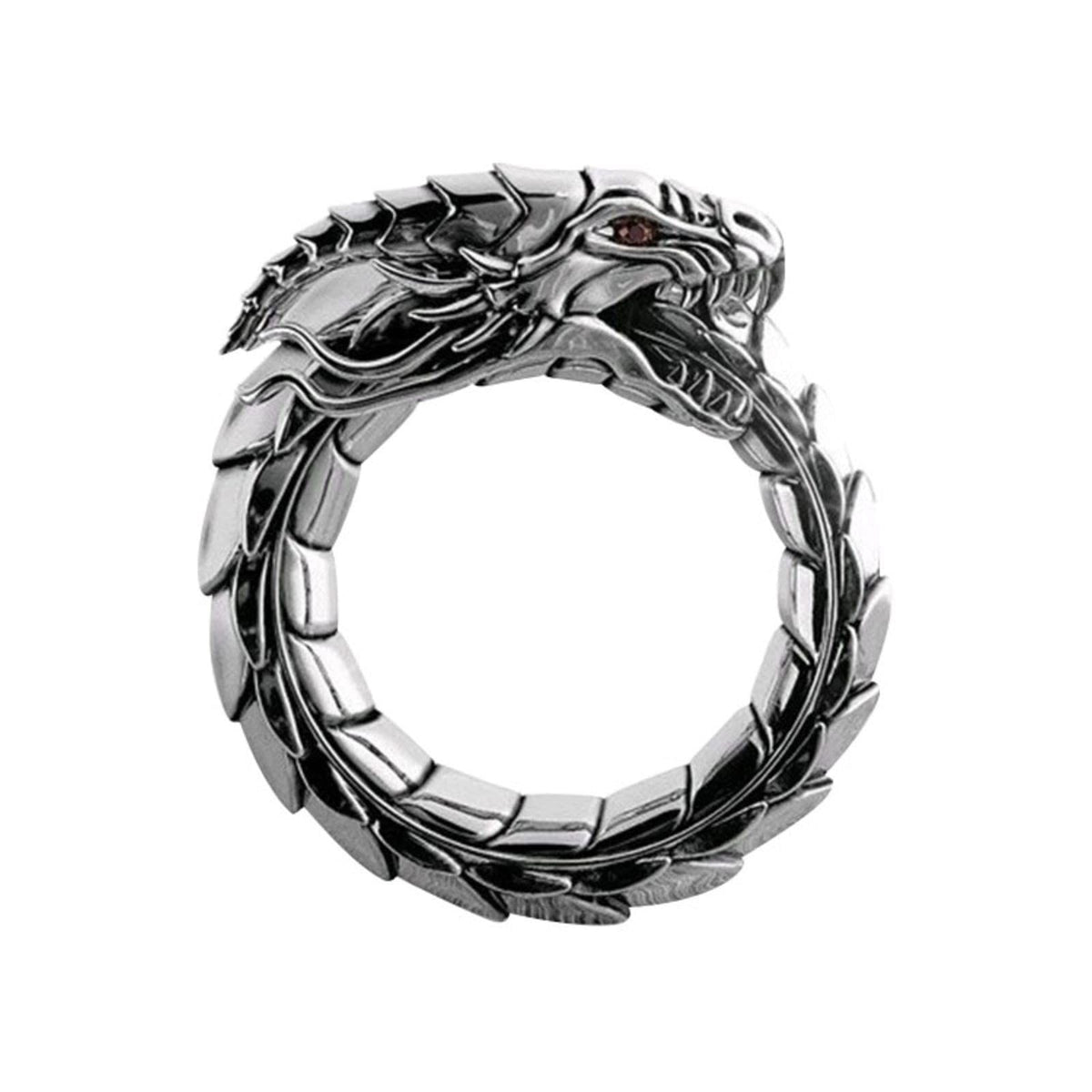 Gothic dragon head ring for men, featuring punk stone details, retro rock style, suitable for boys and kids' jewelry.
