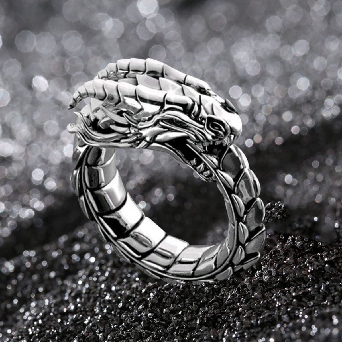 Men's Gothic dragon head ring with punk stone details, featuring a bold dragon design suitable for hip hop and retro rock styles.
