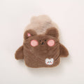 Cartoon hot water bottle with plush cover, portable hand warmer for kids, featuring a cute design and water injection for safe use.