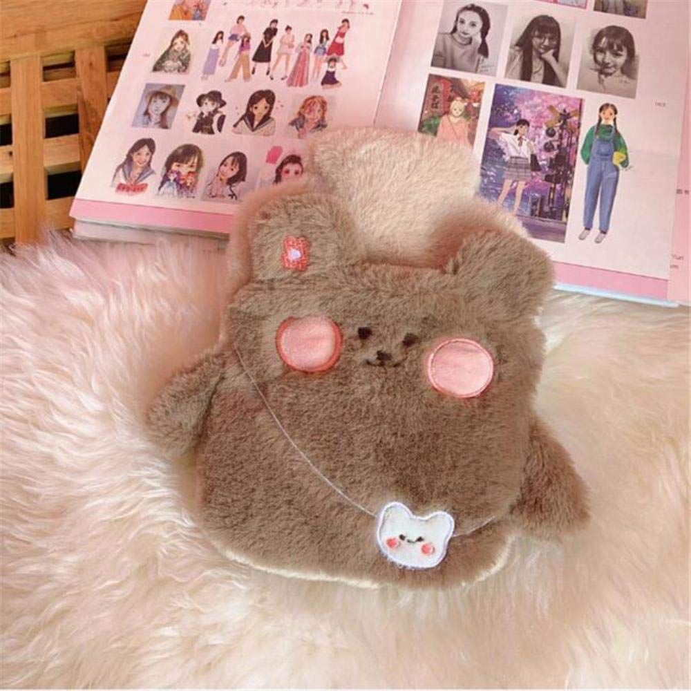 Cartoon hot water bottle with plush cover, designed for kids, portable hand warmer, anti-scald water bag, perfect for pretend play.