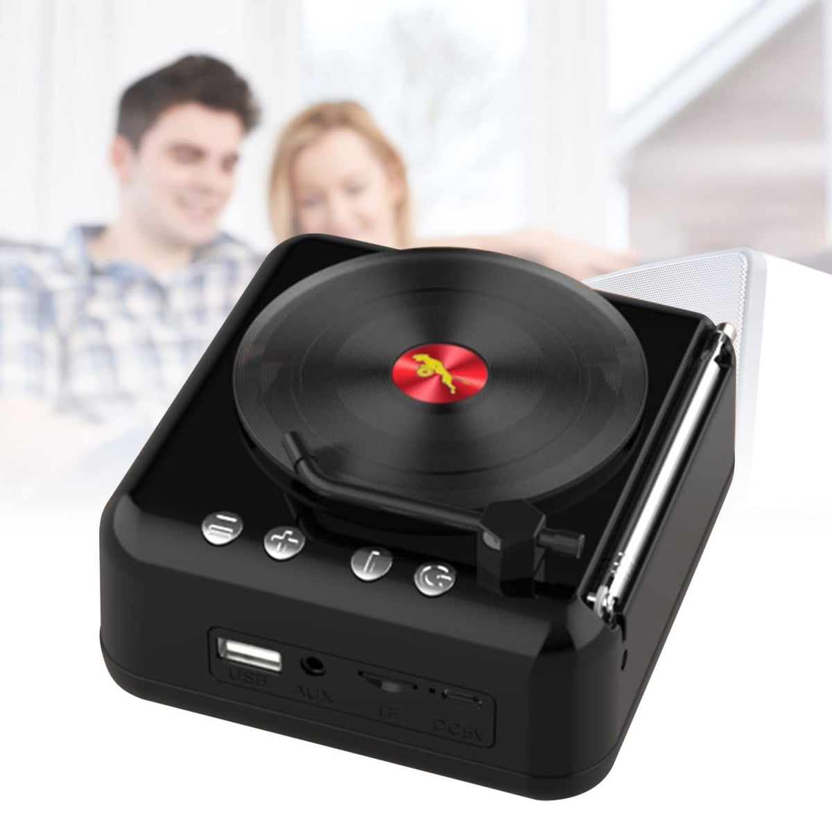 Black portable Bluetooth speaker by Everything Baby with long playtime, ideal for outdoor, travel, and home use.