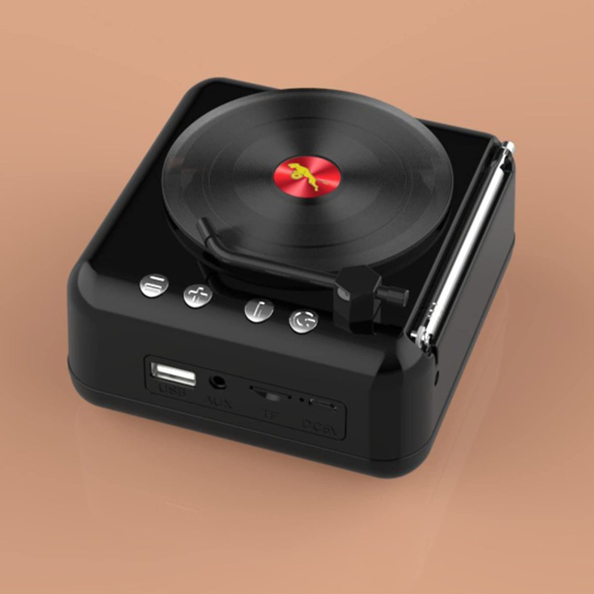 Black portable Bluetooth speaker by Everything Baby, ideal for outdoor play, with long battery life and multi-speaker pairing for versatile use.