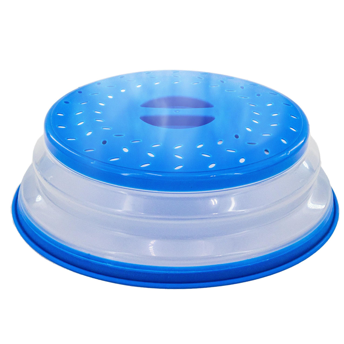 Collapsible microwave splatter guard cover by Everything Baby, BPA-free, dishwasher safe, used for food protection and easy storage.