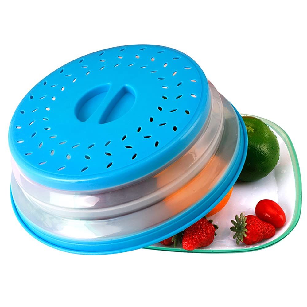 Baby and kids' pretend play microwave splatter guard cover, collapsible BPA-free lid for food protection and easy storage.