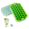 Two AUSSUA silicone ice cube trays with sealing lids, reusable hexagonal ice molds suitable for baby and kids feeding.