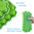 Two AUSSUA silicone ice cube trays with sealing lids, reusable hexagonal molds for baby feeding and kitchen use.