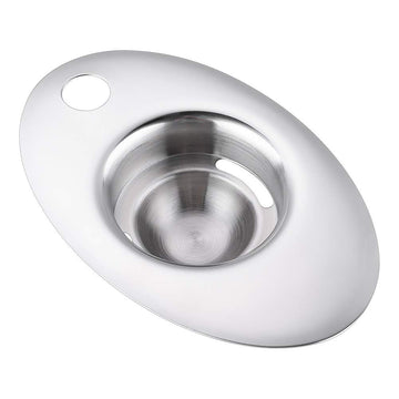 Premium stainless steel egg separator tool for baking, separates egg yolks and whites easily for baking and cooking.