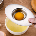 Premium stainless steel egg separator tool for baking, designed to easily separate egg yolks and whites for cooking and baking.