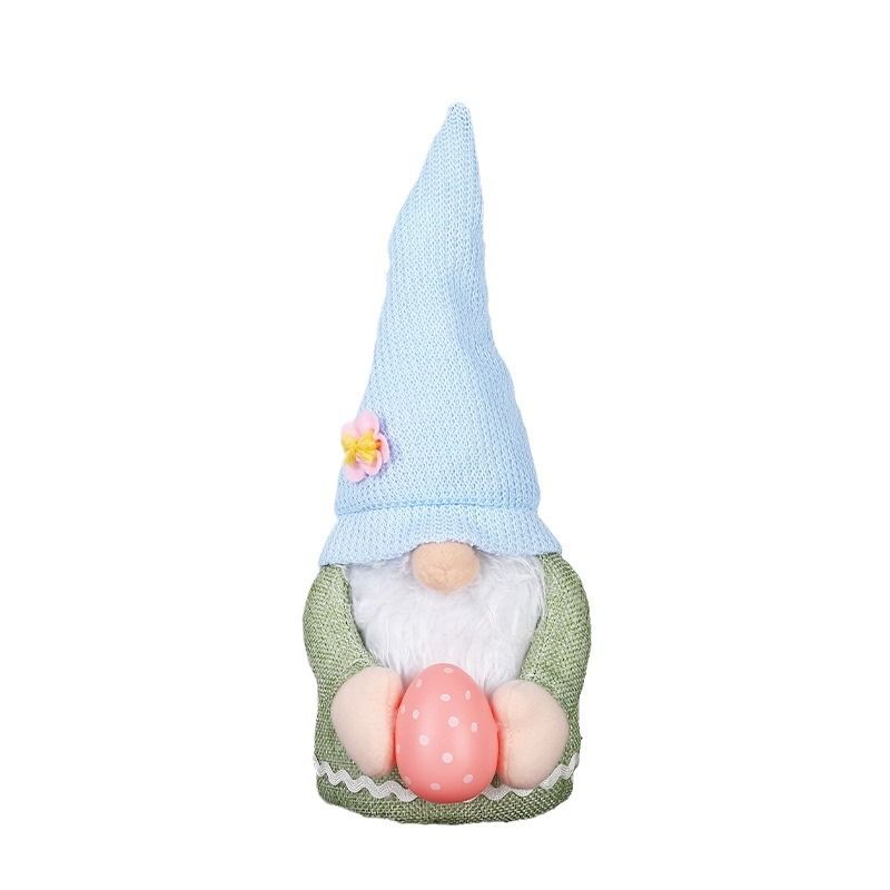 Two handmade Easter Bunny gnome plush dolls with Easter eggs, ideal for spring decor and pretend play for kids.