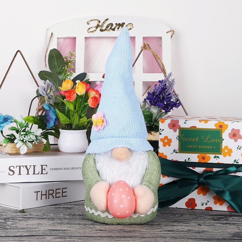 Handmade Easter Bunny Gnome plush dolls with Easter eggs, perfect for girl room decor and spring pretend play.