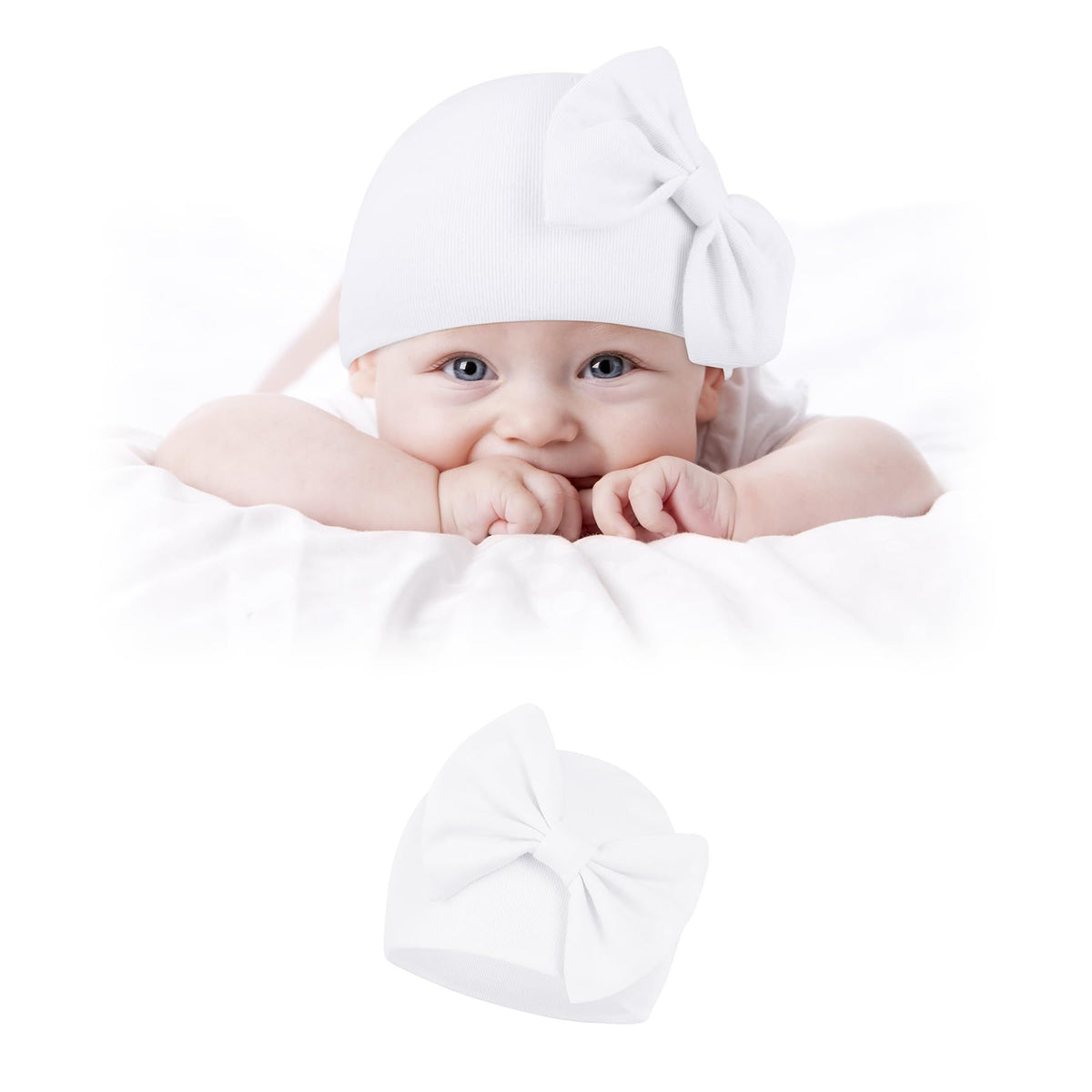 Warm baby hat and glove set, double-layer thick autumn and winter bow-shaped fetal hat from Everything Baby, ideal for cold weather.