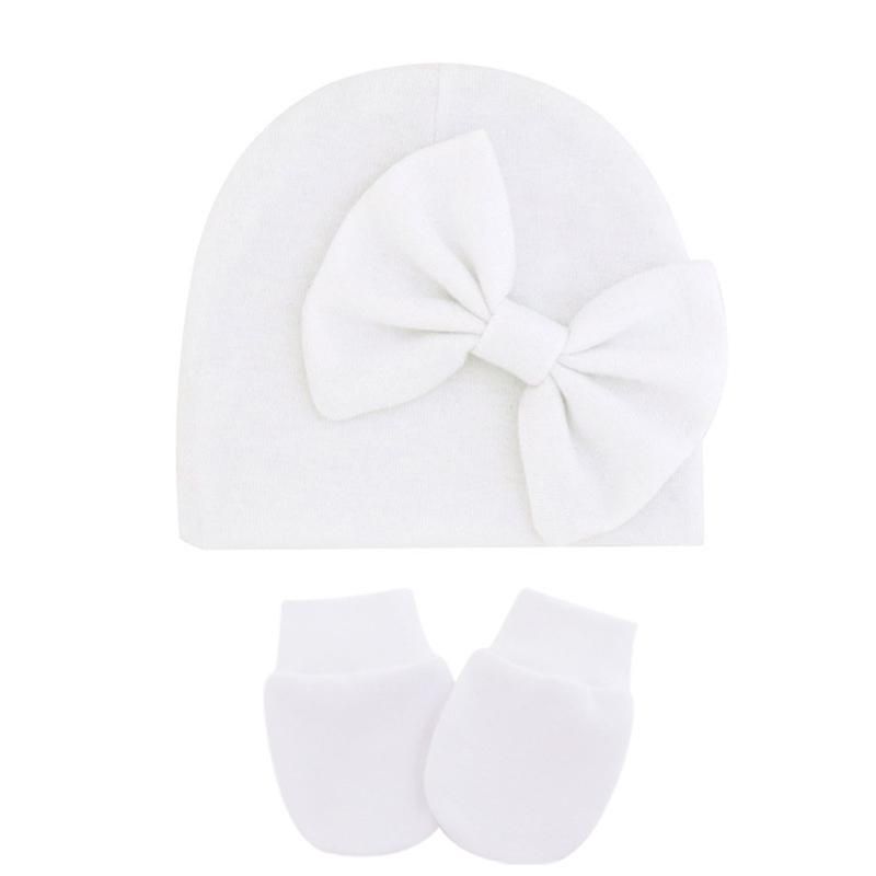 Baby and kids double-layer warm hat and glove set from Everything Baby, bow-shaped autumn and winter fetal hat for infants.