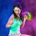 Handheld musical flashing tambourine toy by Everything Baby, colorful pretend play instrument for kids and kids at heart.