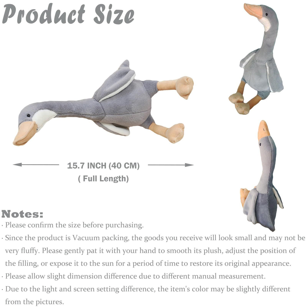 Soft plush long-neck goose stuffed doll by Everything Baby, perfect as a cute kids' toy or birthday gift.