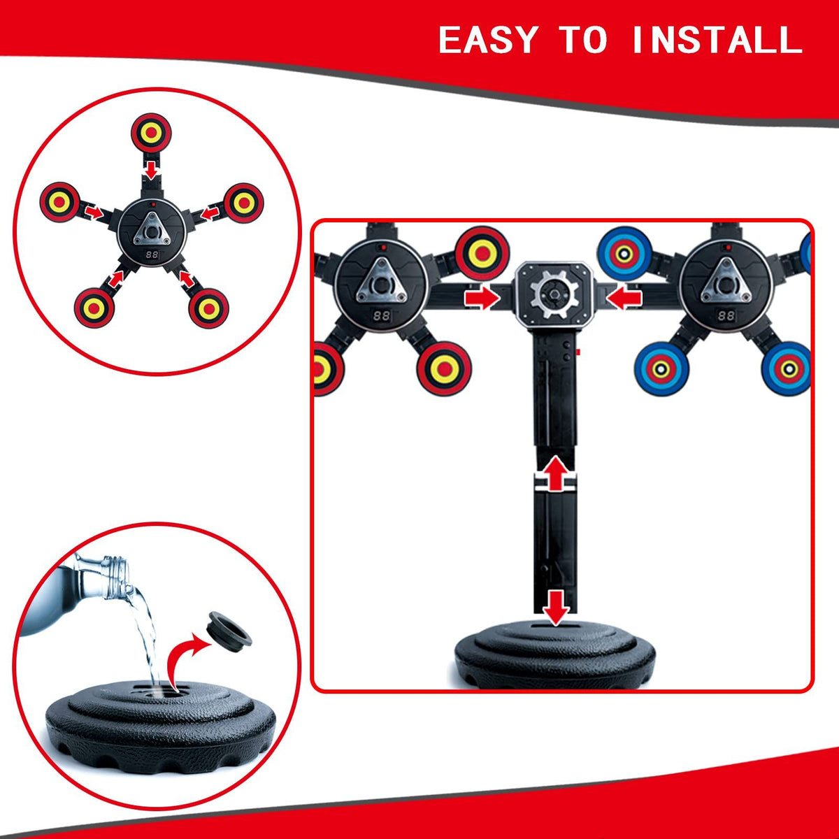 Electronic rotating moving target for kids, auto reset digital toy target on ride-on car, suitable for boys and girls.