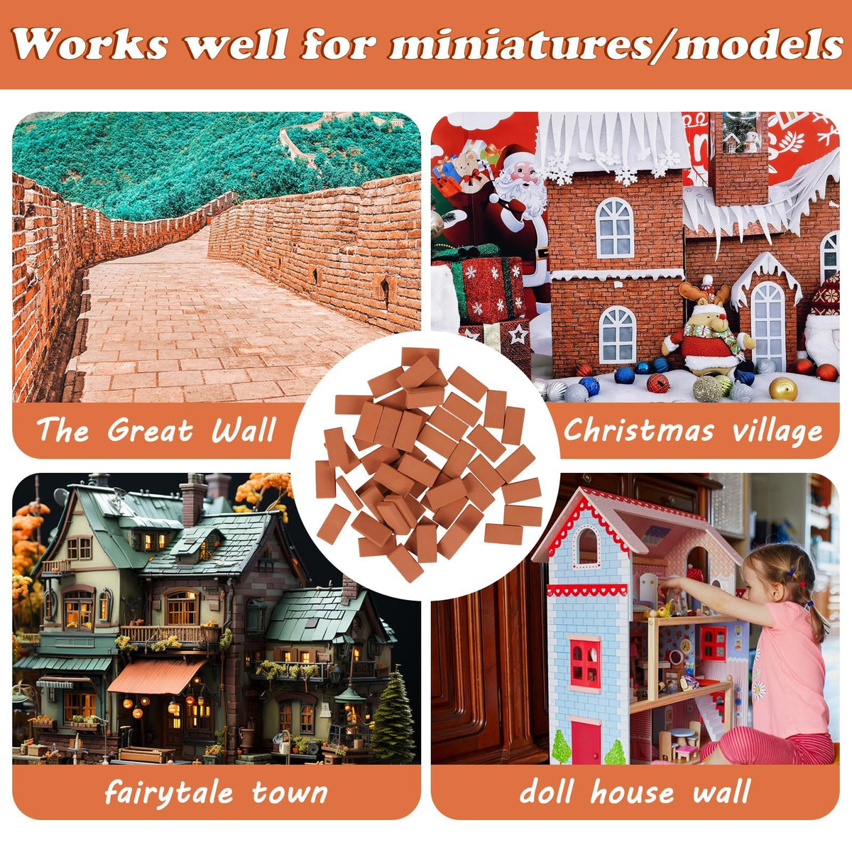 Set of 50 mini red bricks for landscaping and crafting, small model bricks perfect for building tiny walls and creative projects.