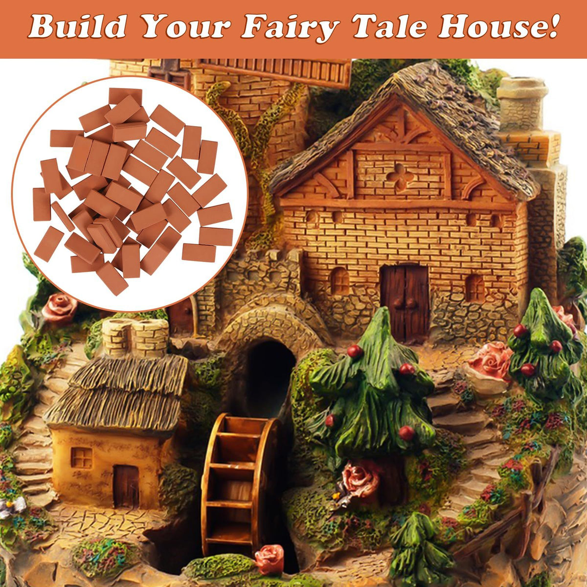 Set of 50 red mini bricks for landscaping and craft projects, miniature building bricks for kids' creative play and modeling.