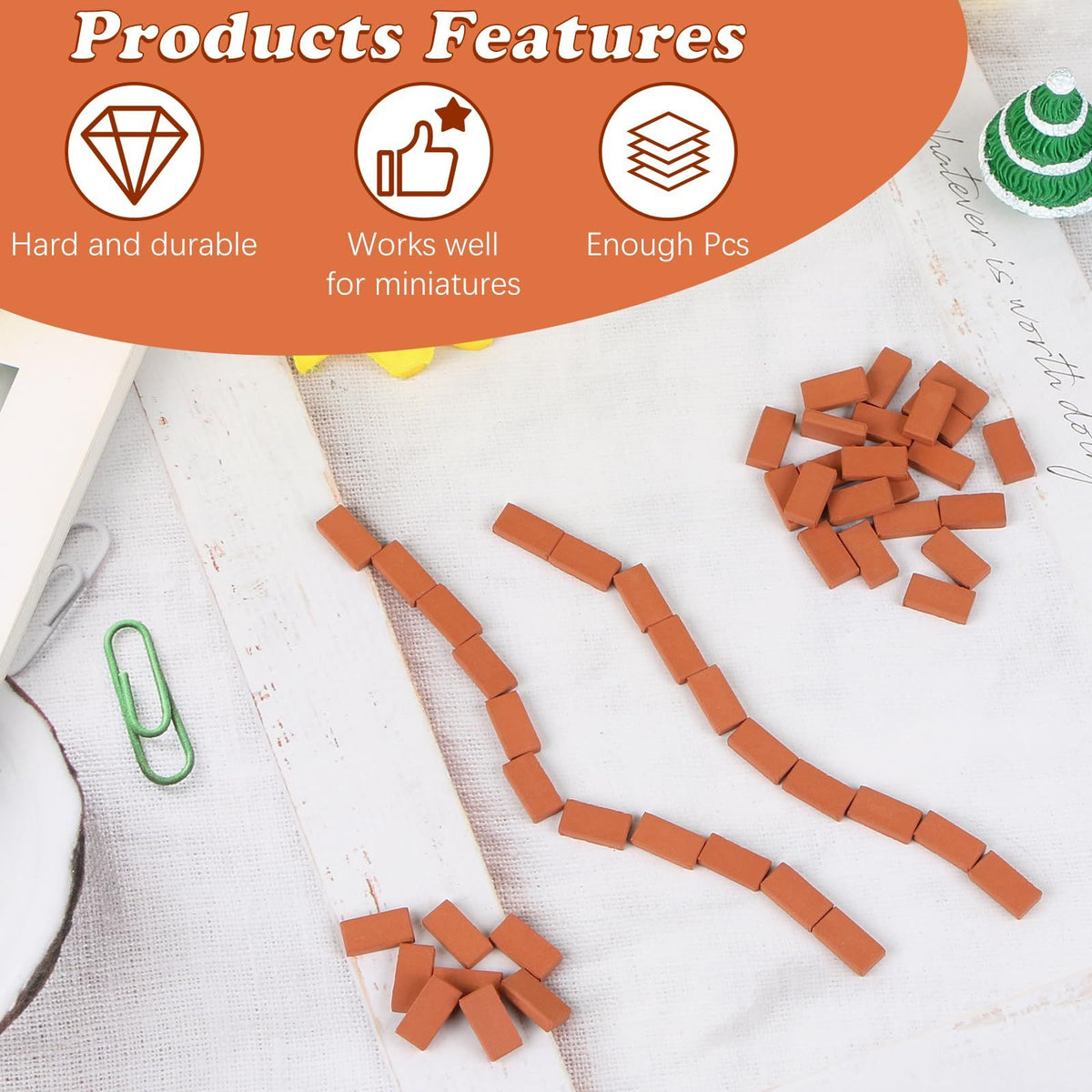 Set of 50 red miniature bricks for landscaping and crafts, small wall bricks, perfect for building toy models or mini projects.
