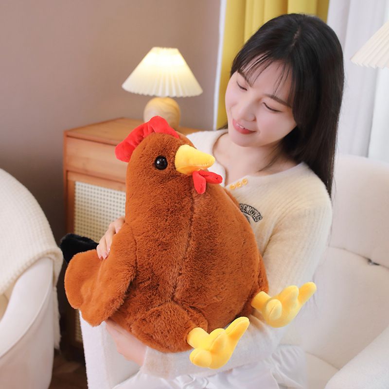Lifelike plush rooster toy, chubby hen chicken pillow, realistic sitting mother hen stuffed doll for kids and pretend play.