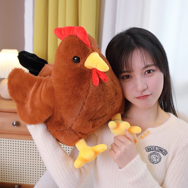 Realistic plush sitting hen toy by Everything Baby, soft chubby rooster stuffed animal for pretend play and Easter celebrations.