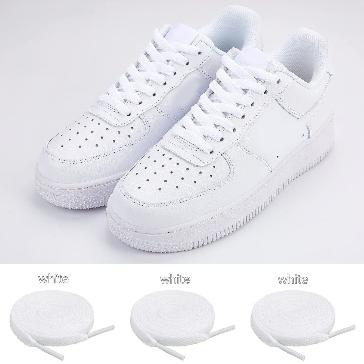 Three pairs of blue flat shoelaces for boys' sneakers and running shoes, designed for athletic and casual footwear.