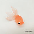 Five colorful plastic fake goldfish ornaments for aquariums, realistic moving fish toys for kids' building and pretend play.