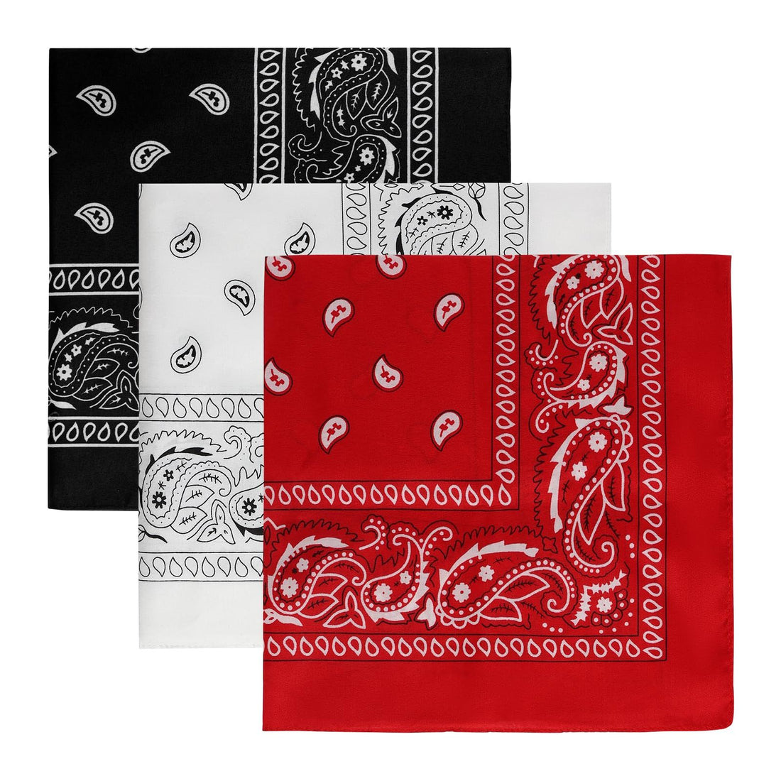 Three cotton paisley pattern bandanas face masks and scarves for boys, featuring colorful paisley designs for kids' headwear and accessories.