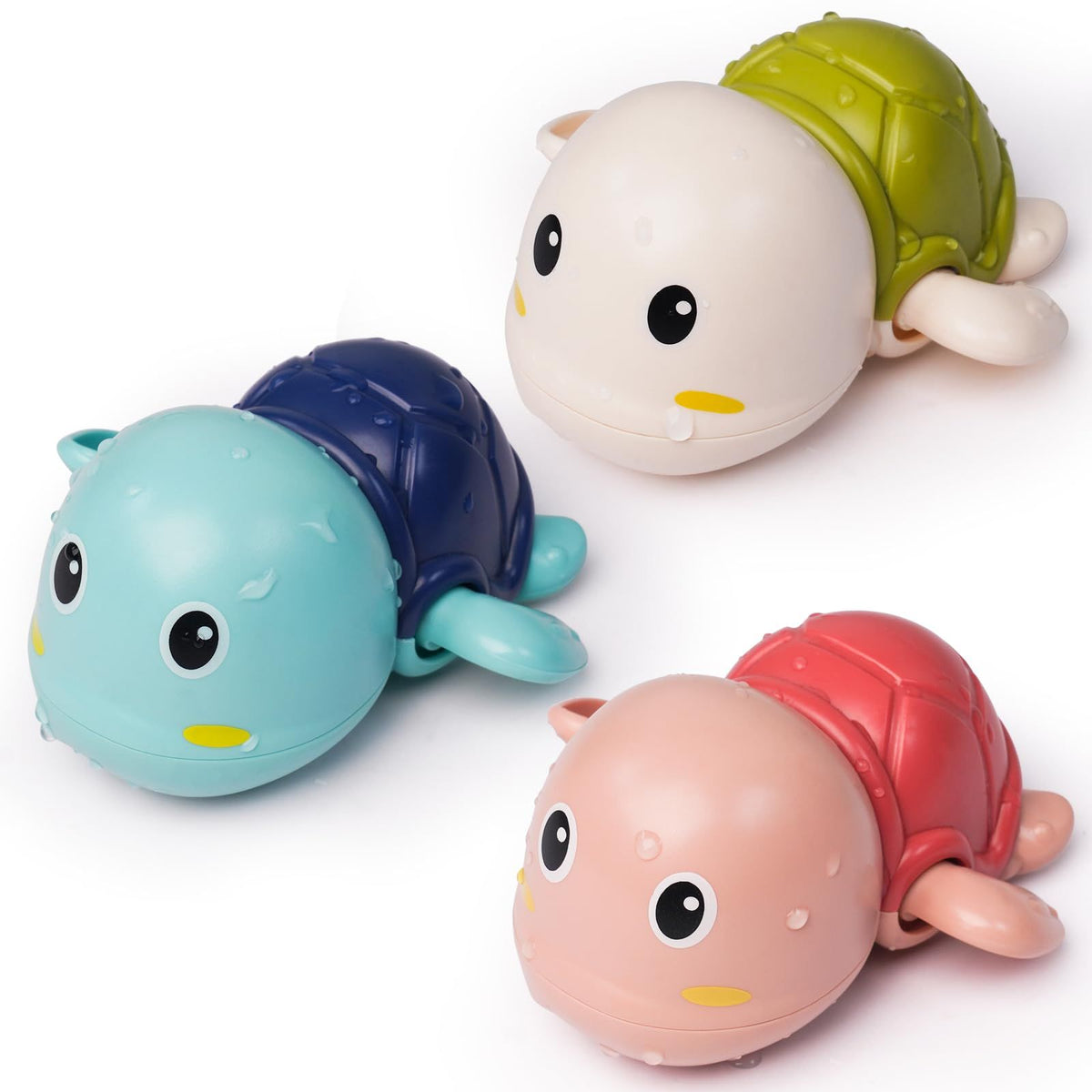 Three Little Turtle Baby Bath Toys by Everything Baby in a ball pit, children playing and swimming in water.